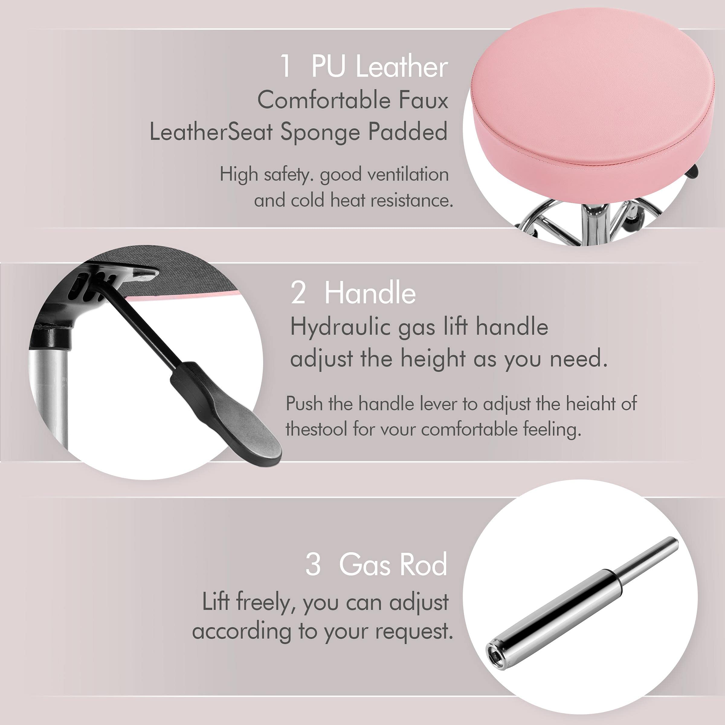 Foto 5 | Silla De Salón Giratoria Ajustable Rolling Stool Yaheetech, Rosa - Venta Internacional.