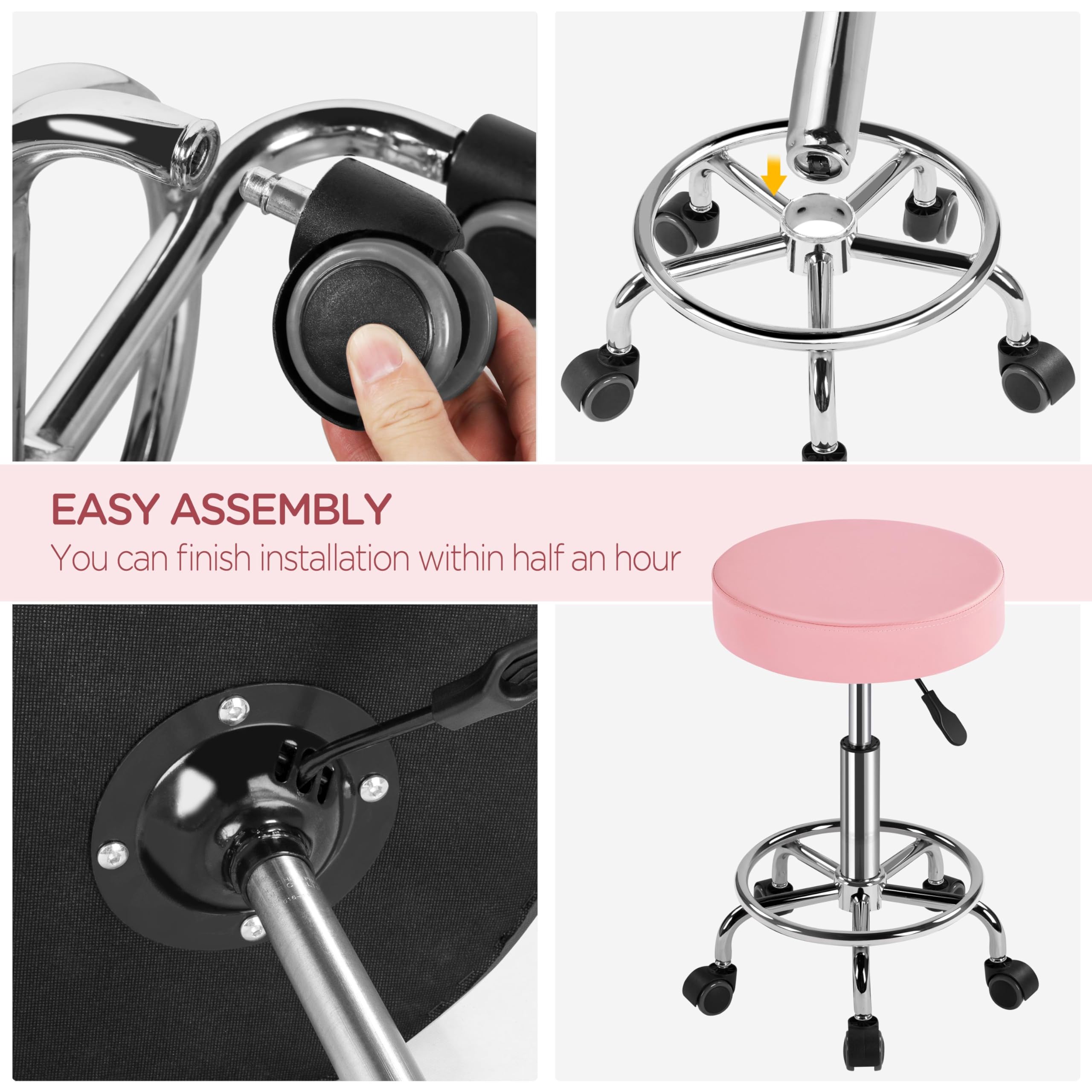Foto 8 pulgar | Silla De Salón Giratoria Ajustable Rolling Stool Yaheetech, Rosa - Venta Internacional.
