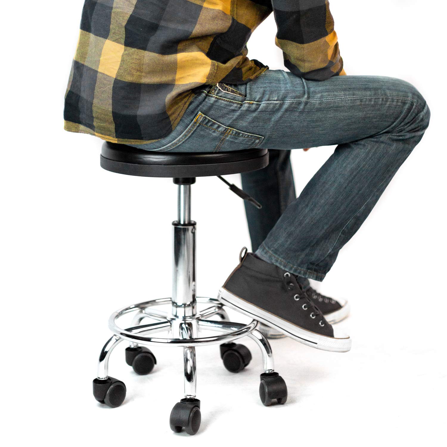 Foto 3 | Taburete Mount-it! Cojín De Piel Negro Ajustable Con Ruedas - Venta Internacional.
