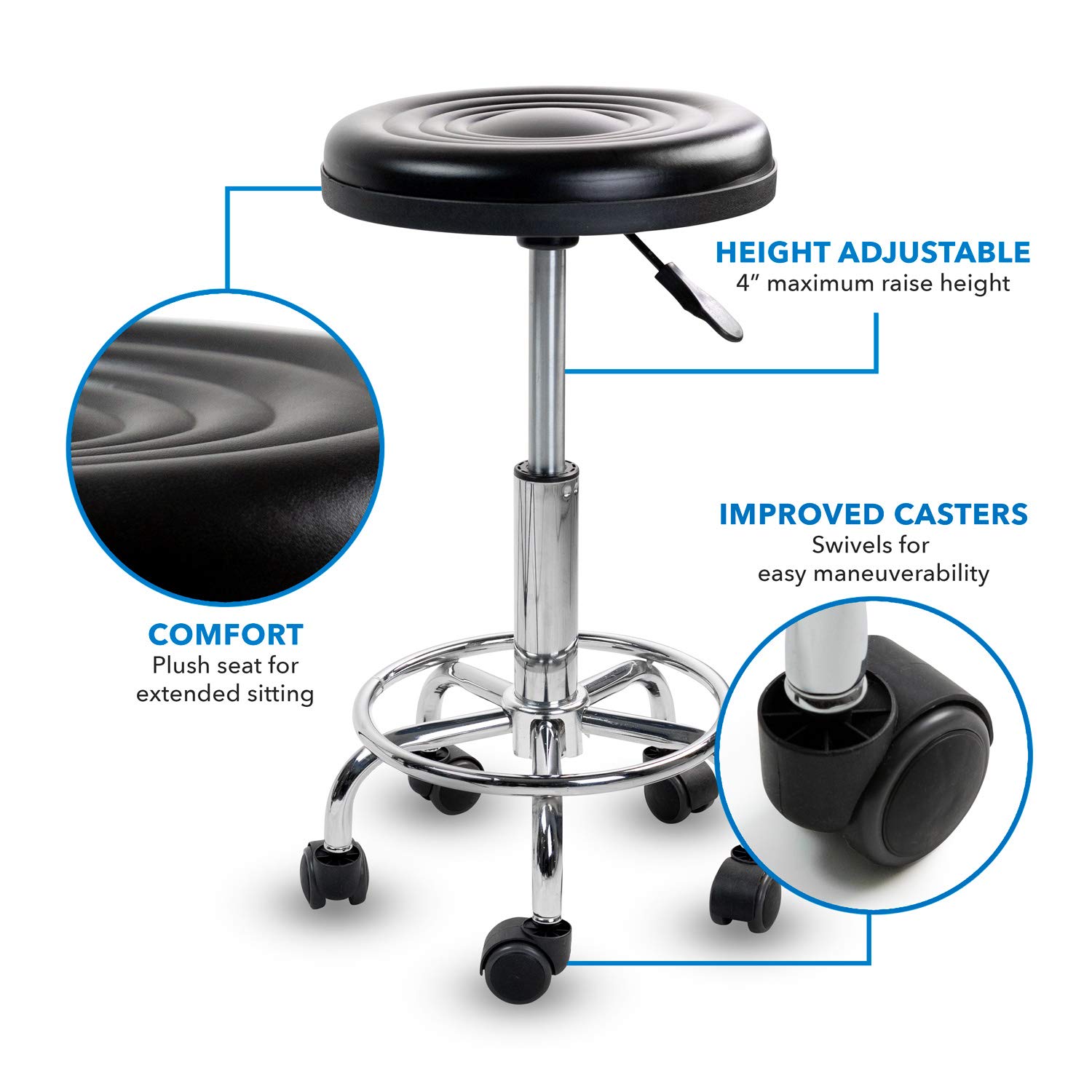 Foto 5 pulgar | Taburete Mount-it! Cojín De Piel Negro Ajustable Con Ruedas - Venta Internacional.