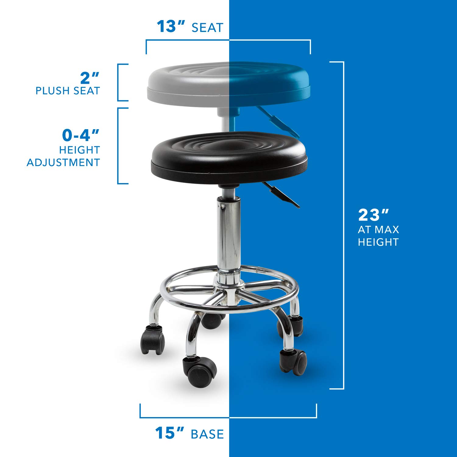 Foto 8 pulgar | Taburete Mount-it! Cojín De Piel Negro Ajustable Con Ruedas - Venta Internacional.