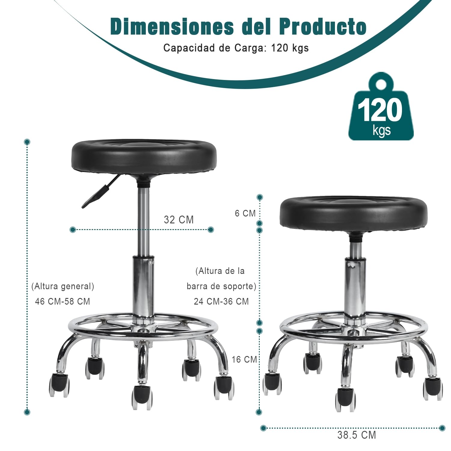 Foto 4 pulgar | Banco Furniturer Max Negro 38.5 X 38.5 X 46-58 Cm