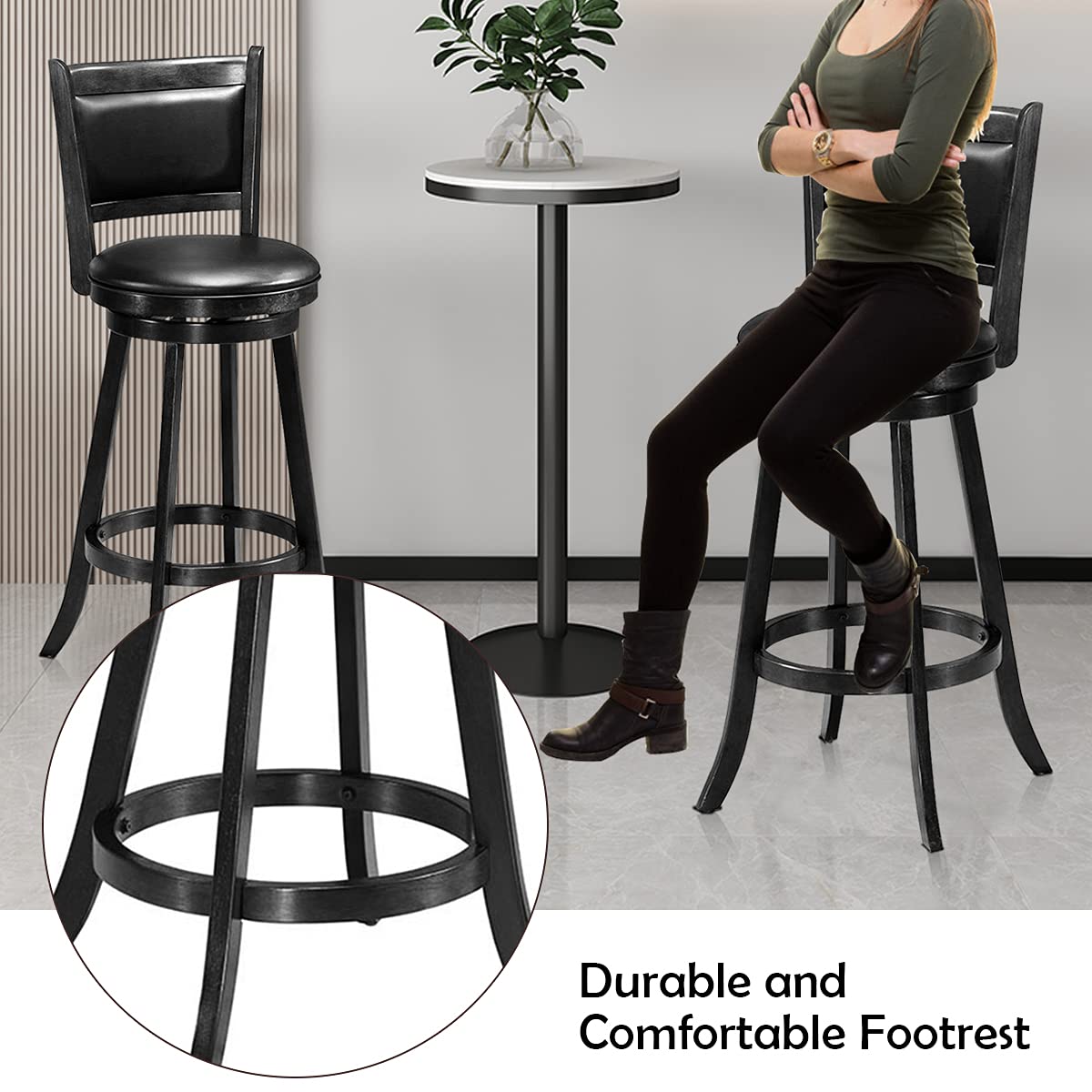 Foto 5 | Taburetes De Bar Costway Giratorios 360° De Madera Con Altura De Barra  Juego De 2 - Venta Internacional.
