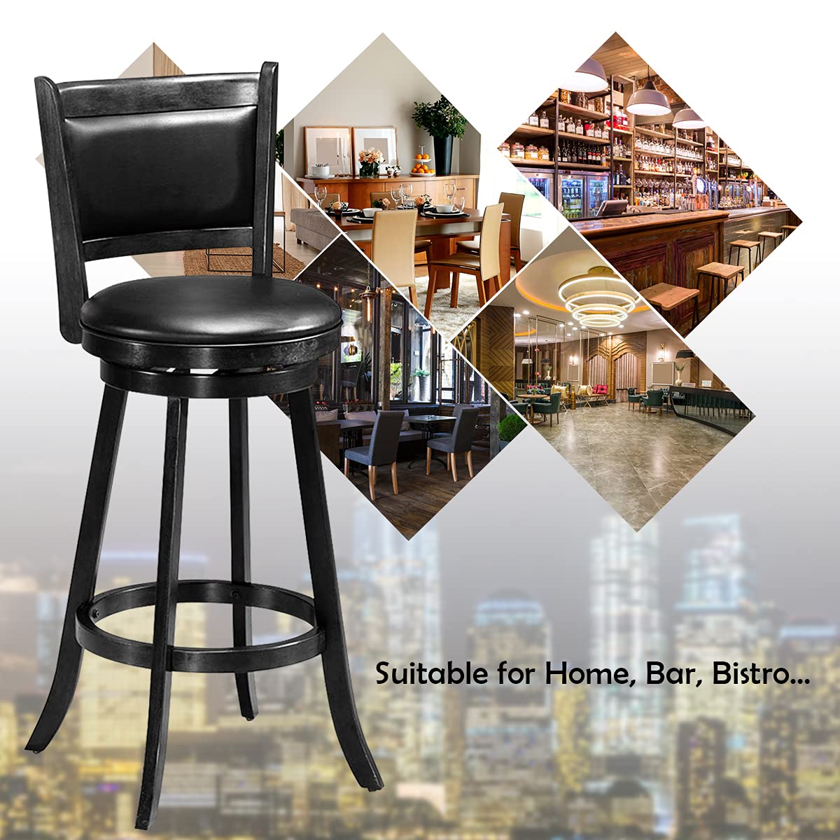 Foto 6 | Taburetes De Bar Costway Giratorios 360° De Madera Con Altura De Barra  Juego De 2 - Venta Internacional.