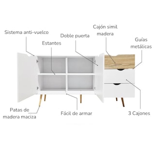 Foto 5 | Bufetera Credenza Nórdica Top Living Bergen Blanca