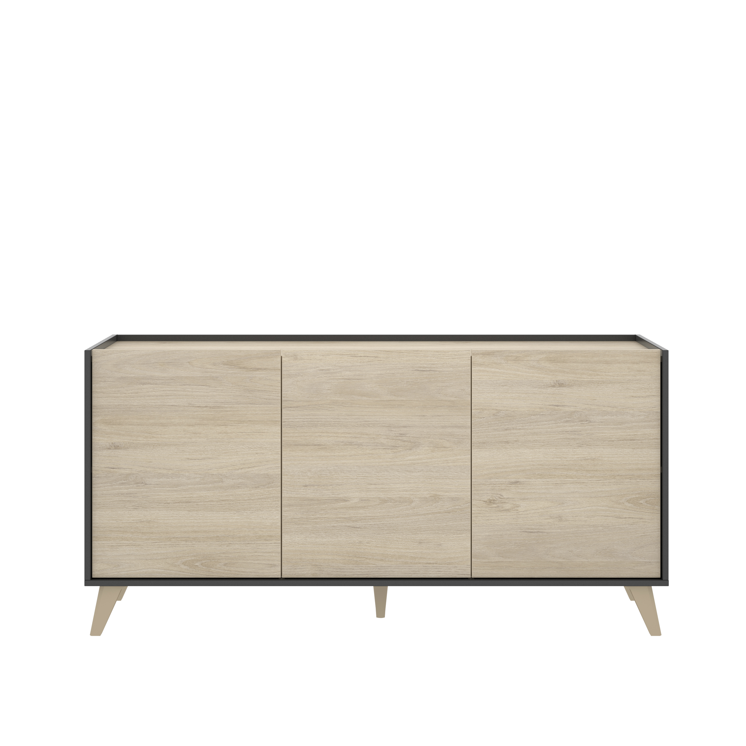 Foto 2 pulgar | Credenza Color Gris Y Madera Con 3 Puertas Y 6 Espacios De Almacenaje. Estructura De Madera Industrial
