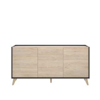 Foto 1 | Credenza Color Gris Y Madera Con 3 Puertas Y 6 Espacios De Almacenaje. Estructura De Madera Industrial