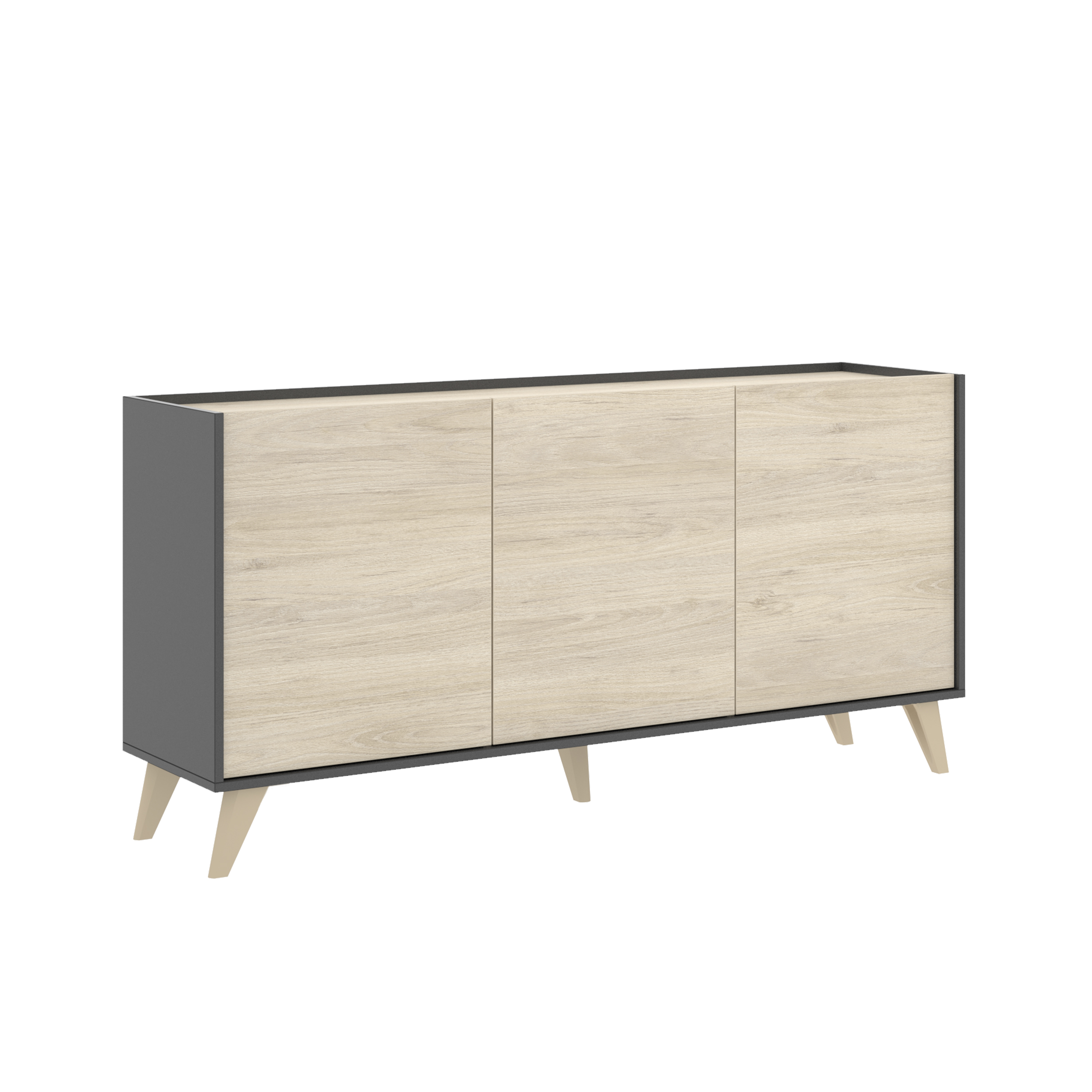 Foto 3 pulgar | Credenza Color Gris Y Madera Con 3 Puertas Y 6 Espacios De Almacenaje. Estructura De Madera Industrial