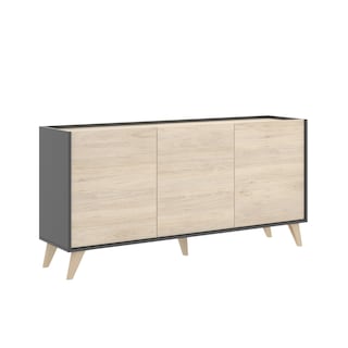 Foto 2 | Credenza Color Gris Y Madera Con 3 Puertas Y 6 Espacios De Almacenaje. Estructura De Madera Industrial