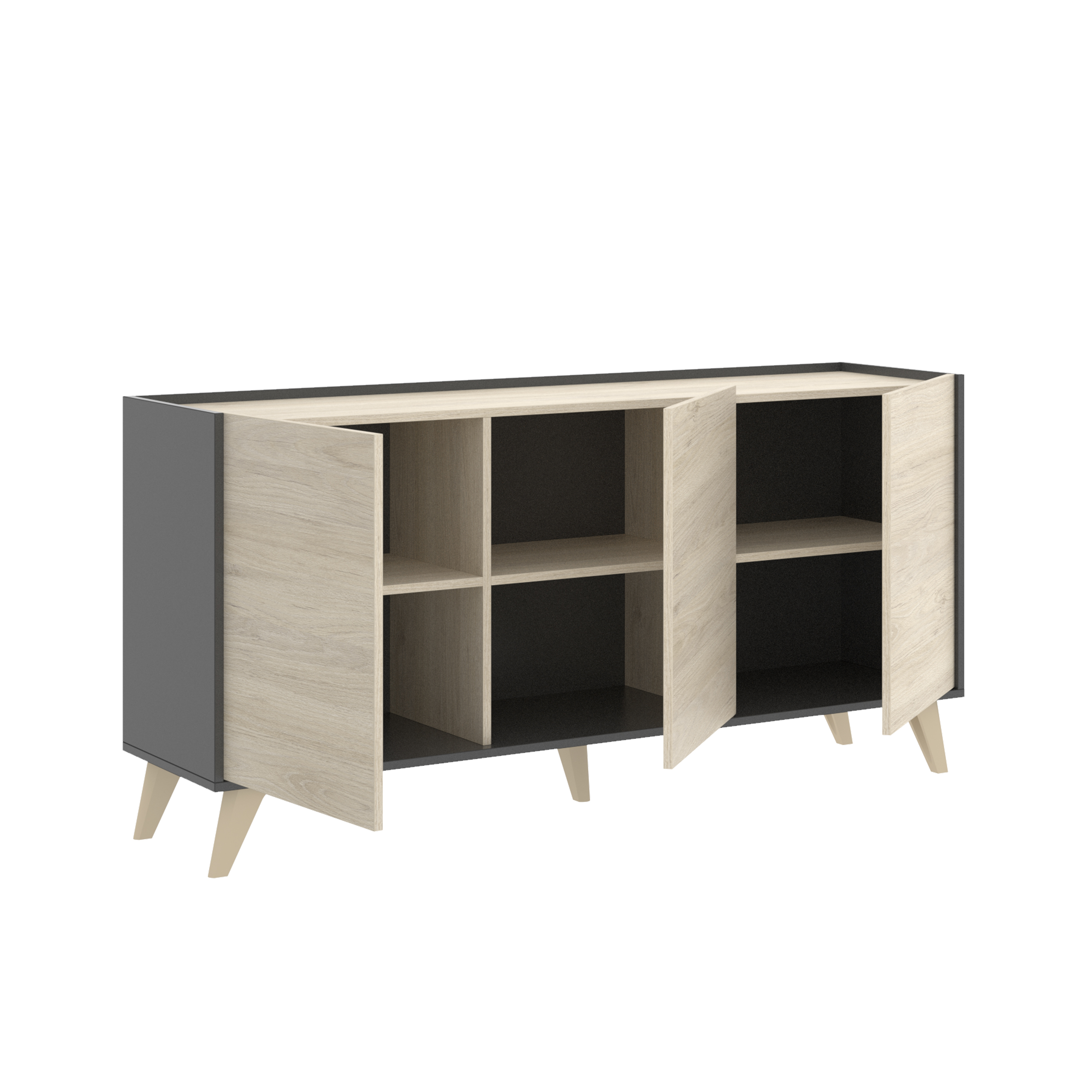 Foto 4 pulgar | Credenza Color Gris Y Madera Con 3 Puertas Y 6 Espacios De Almacenaje. Estructura De Madera Industrial