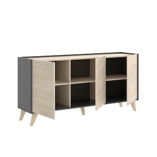 Foto 3 | Credenza Color Gris Y Madera Con 3 Puertas Y 6 Espacios De Almacenaje. Estructura De Madera Industrial