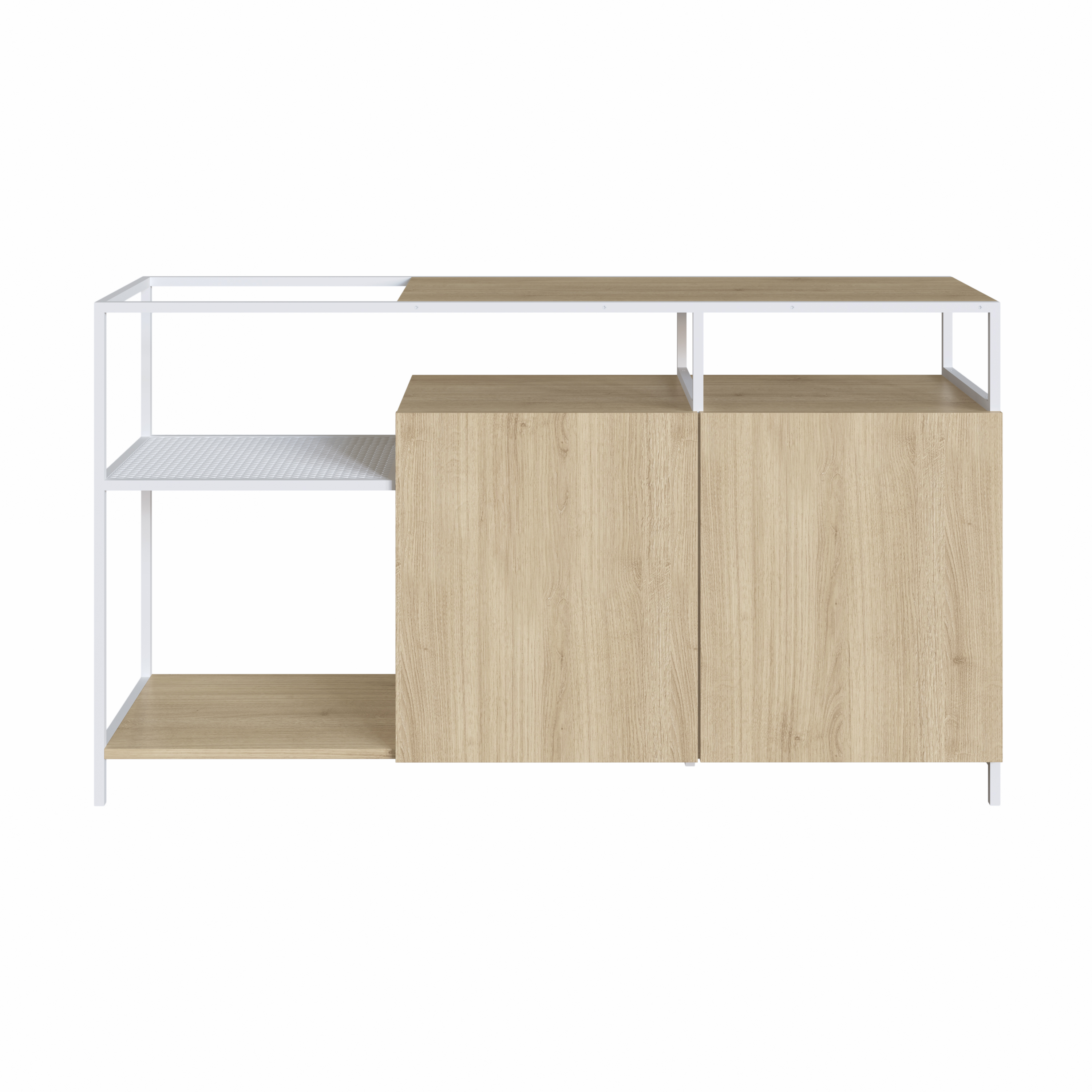 Foto 2 pulgar | Buffete Bar Color Blanco Y Madera Con 6 Espacios De Almacenaje, Estructura Metálica Y Tableros De Madera Industrial