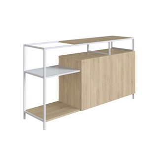 Foto 2 | Buffete Bar Color Blanco Y Madera Con 6 Espacios De Almacenaje, Estructura Metálica Y Tableros De Madera Industrial