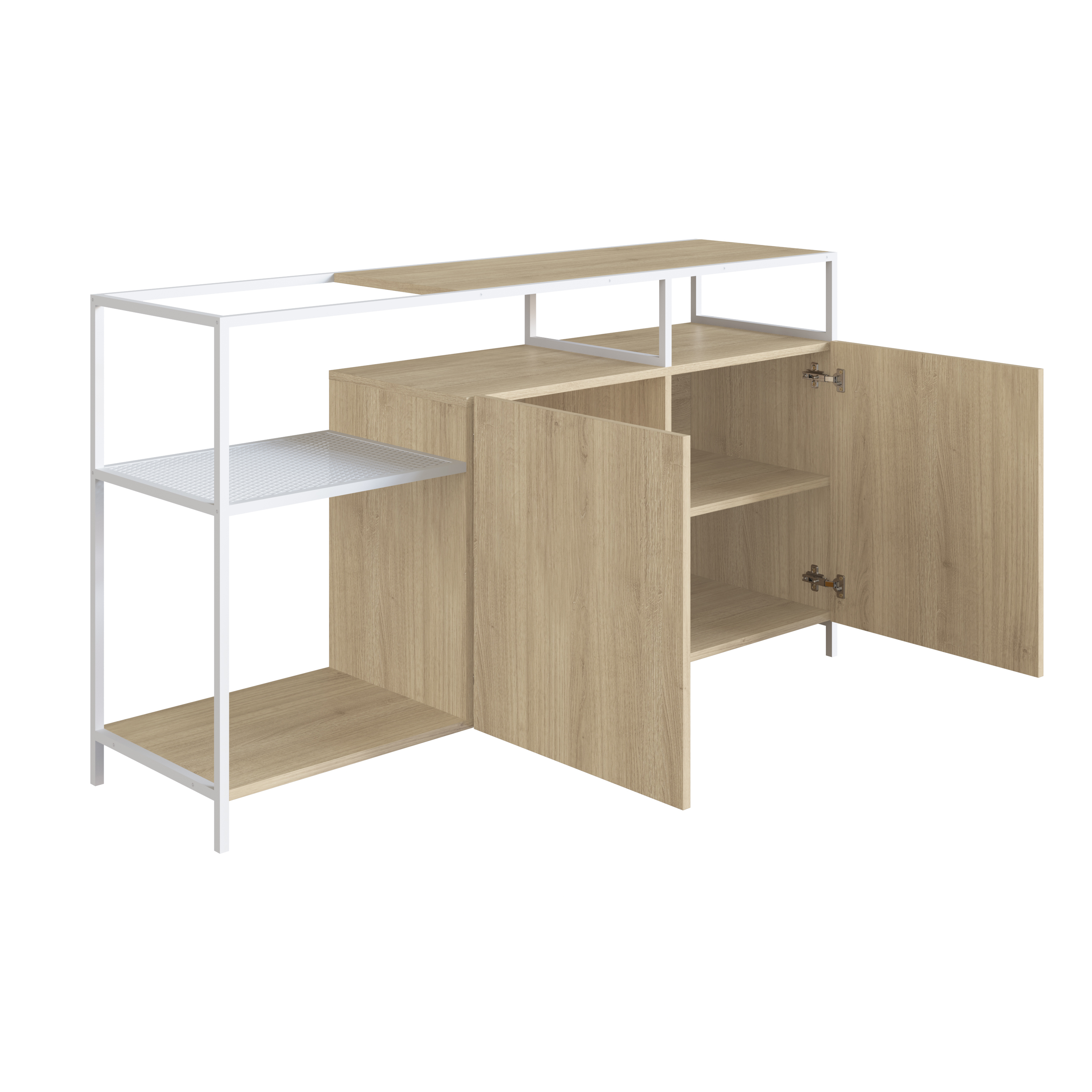 Foto 4 pulgar | Buffete Bar Color Blanco Y Madera Con 6 Espacios De Almacenaje, Estructura Metálica Y Tableros De Madera Industrial
