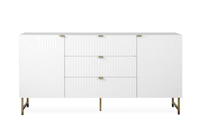 Foto 1 | Credenza Blanca Con 3 Cajones Y 2 Puertas Hecha De Madera Industrial Y Base De Metal