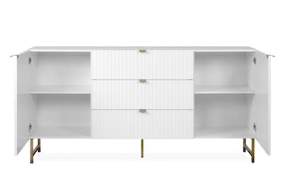 Foto 2 | Credenza Blanca Con 3 Cajones Y 2 Puertas Hecha De Madera Industrial Y Base De Metal