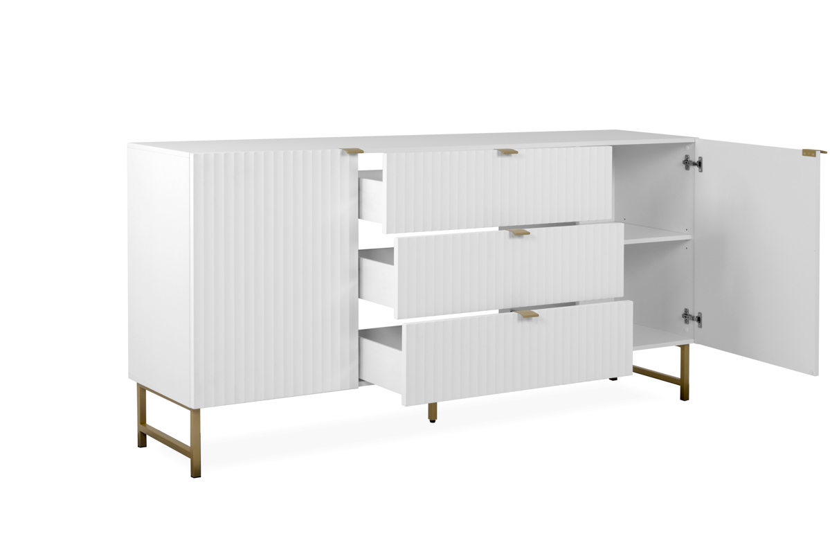 Foto 4 | Credenza Blanca Con 3 Cajones Y 2 Puertas Hecha De Madera Industrial Y Base De Metal