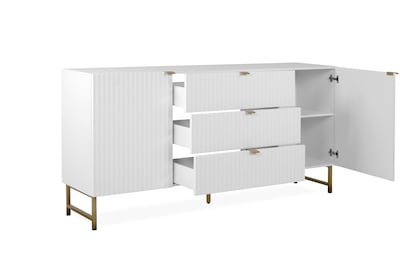 Foto 4 | Credenza Blanca Con 3 Cajones Y 2 Puertas Hecha De Madera Industrial Y Base De Metal