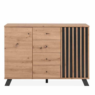 Foto 1 | Credenza Color Roble Con 4 Cajones Y 2 Puertas Con 1 Entrepaño Interno Estructura De Madera Industrial