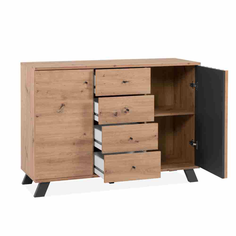 Foto 5 pulgar | Credenza Color Roble Con 4 Cajones Y 2 Puertas Con 1 Entrepaño Interno Estructura De Madera Industrial