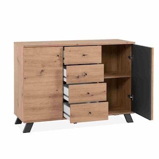Foto 4 | Credenza Color Roble Con 4 Cajones Y 2 Puertas Con 1 Entrepaño Interno Estructura De Madera Industrial