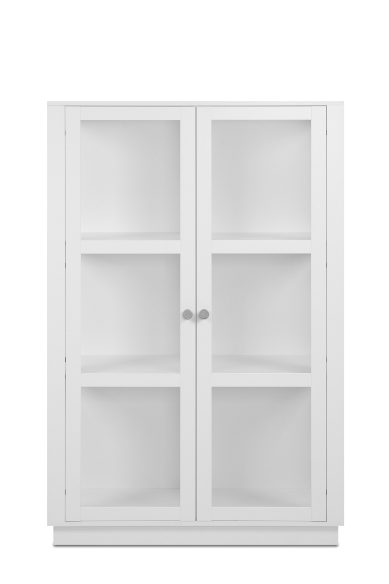 Foto 1 | Vitrina Blanca Y Transparente Con 3 Lados De Cristal, 2 Puertas Y 2 Entrepaños. Estructura De Madera Industrial