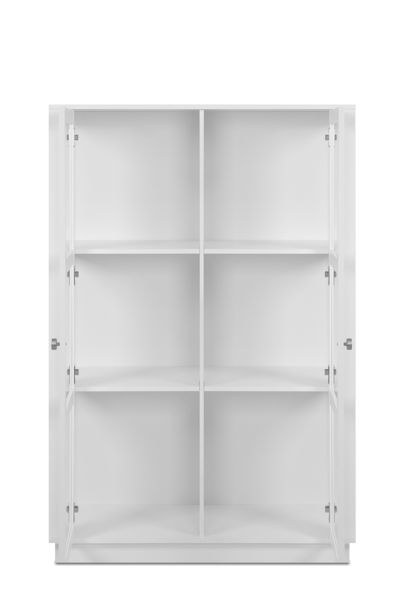 Foto 3 pulgar | Vitrina Blanca Y Transparente Con 3 Lados De Cristal, 2 Puertas Y 2 Entrepaños. Estructura De Madera Industrial