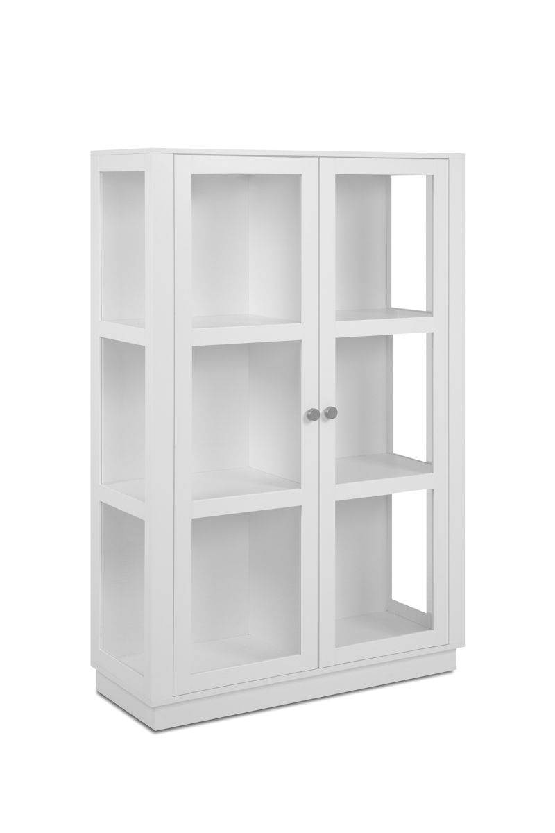 Foto 4 pulgar | Vitrina Blanca Y Transparente Con 3 Lados De Cristal, 2 Puertas Y 2 Entrepaños. Estructura De Madera Industrial