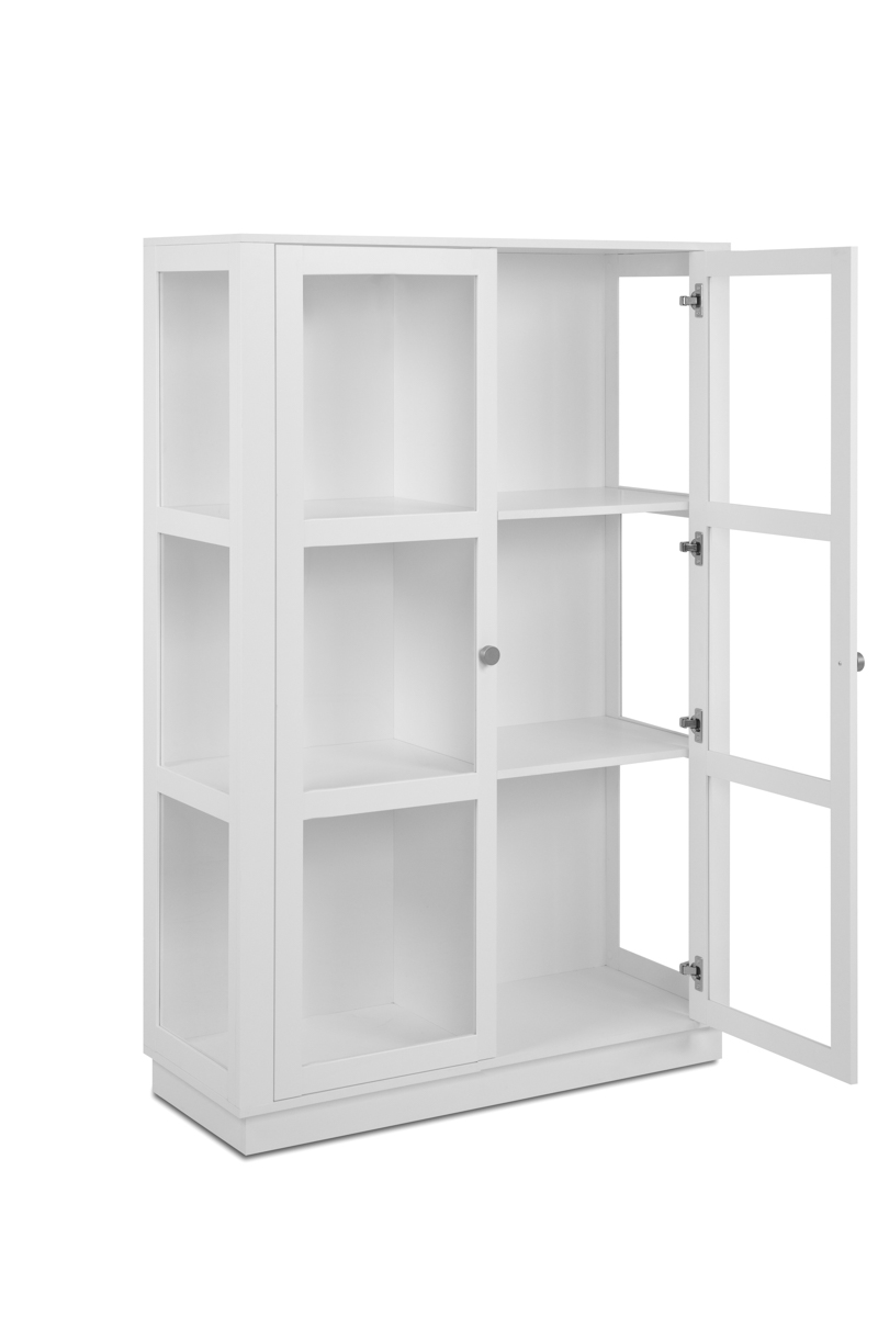 Foto 5 pulgar | Vitrina Blanca Y Transparente Con 3 Lados De Cristal, 2 Puertas Y 2 Entrepaños. Estructura De Madera Industrial