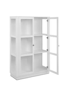 Foto 4 | Vitrina Blanca Y Transparente Con 3 Lados De Cristal, 2 Puertas Y 2 Entrepaños. Estructura De Madera Industrial