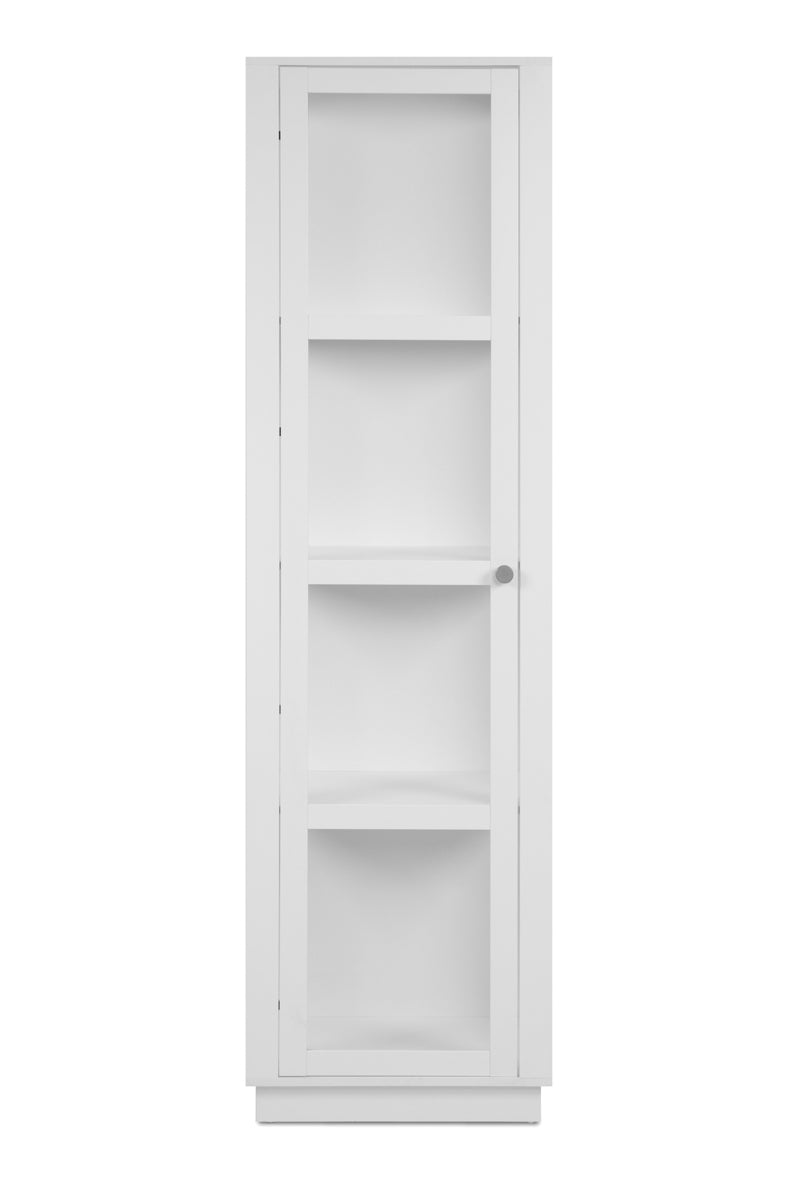 Foto 1 | Vitrina Blanca Y Transparente Con 3 Lados De Cristal, 3 Entrepaños Y Estructura De Madera Industrial