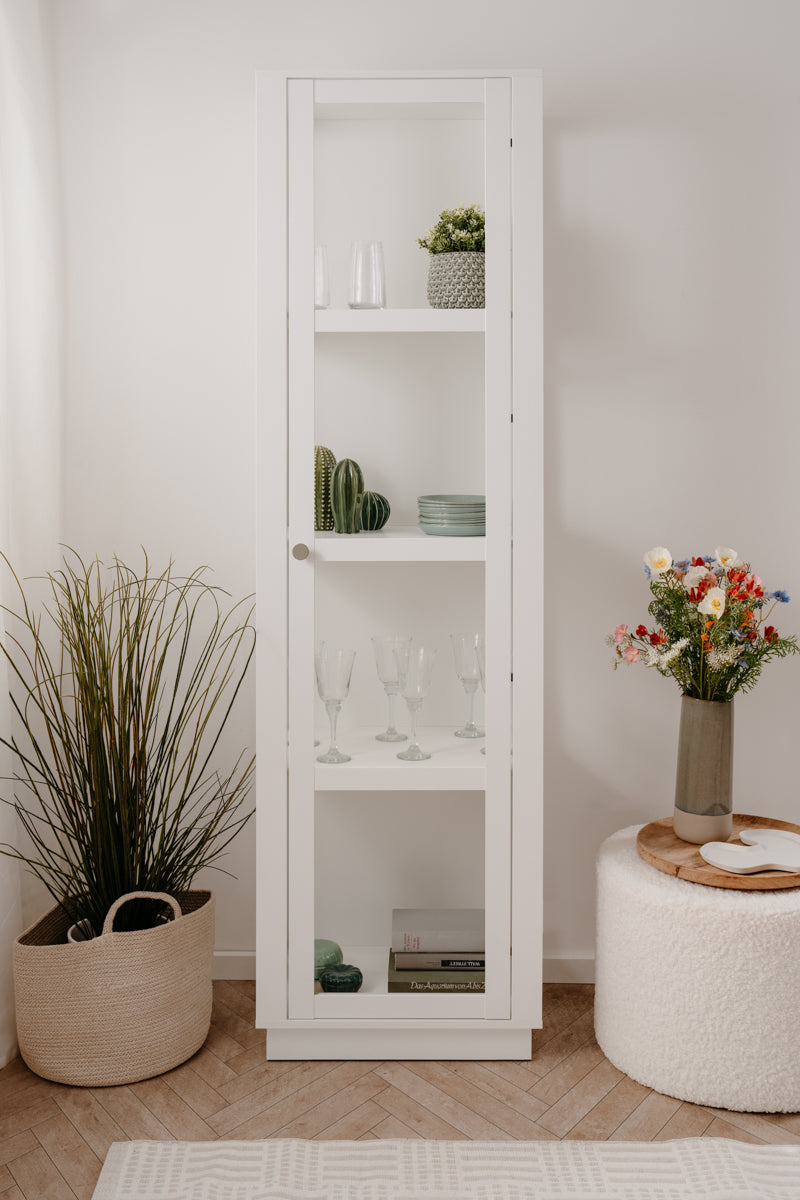 Foto 5 | Vitrina Blanca Y Transparente Con 3 Lados De Cristal, 3 Entrepaños Y Estructura De Madera Industrial
