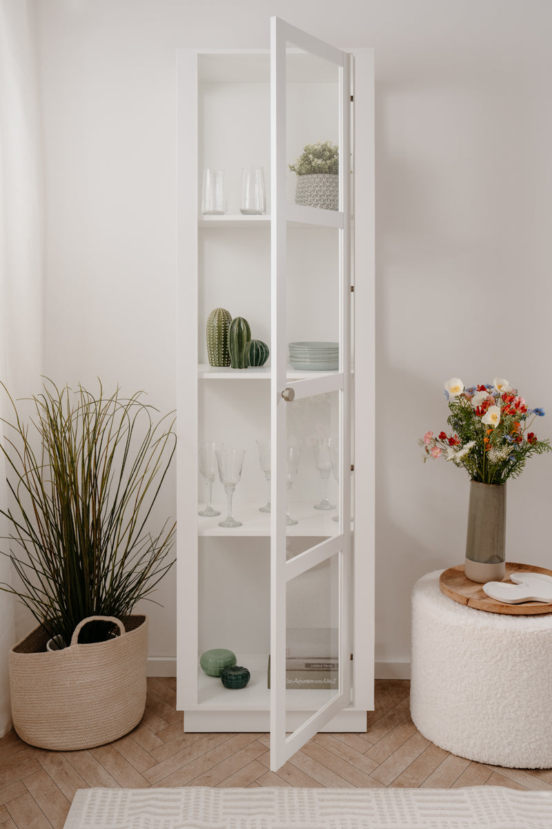 Foto 6 | Vitrina Blanca Y Transparente Con 3 Lados De Cristal, 3 Entrepaños Y Estructura De Madera Industrial