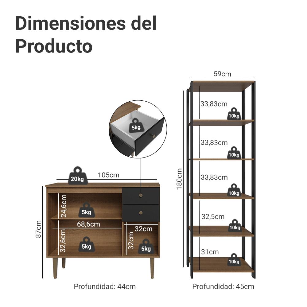 Foto 3 | Kit Gabinete Bajo Bufetera Y Despensero De Cocina Madesa Mn