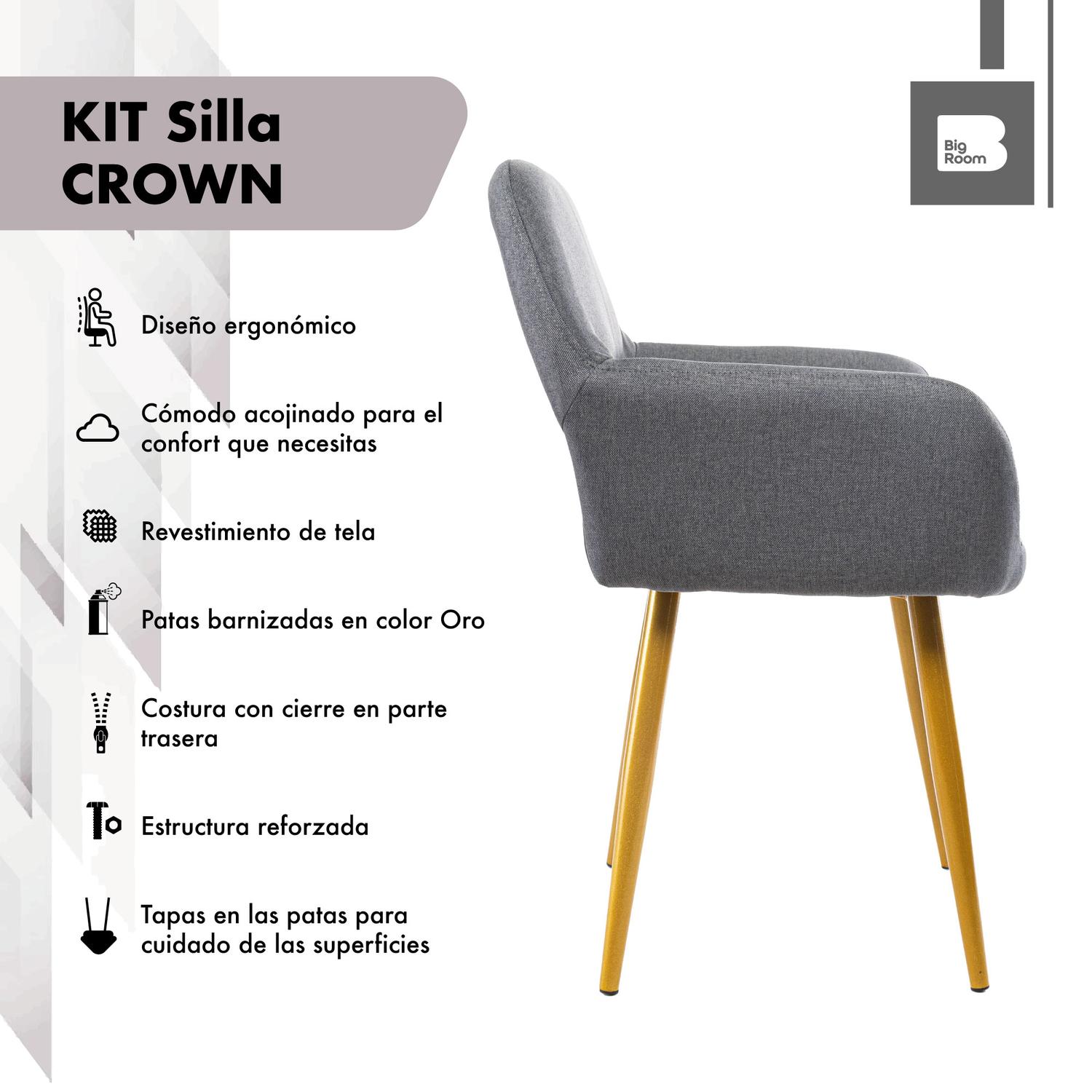 Foto 3 pulgar | Sillas Big Room SH-618 color Gris 2 Piezas