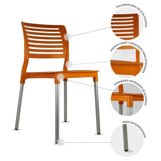 Foto 6 | Paquete 4 Sillas Mundo In Galeri Comedor Y Jardin Naranja