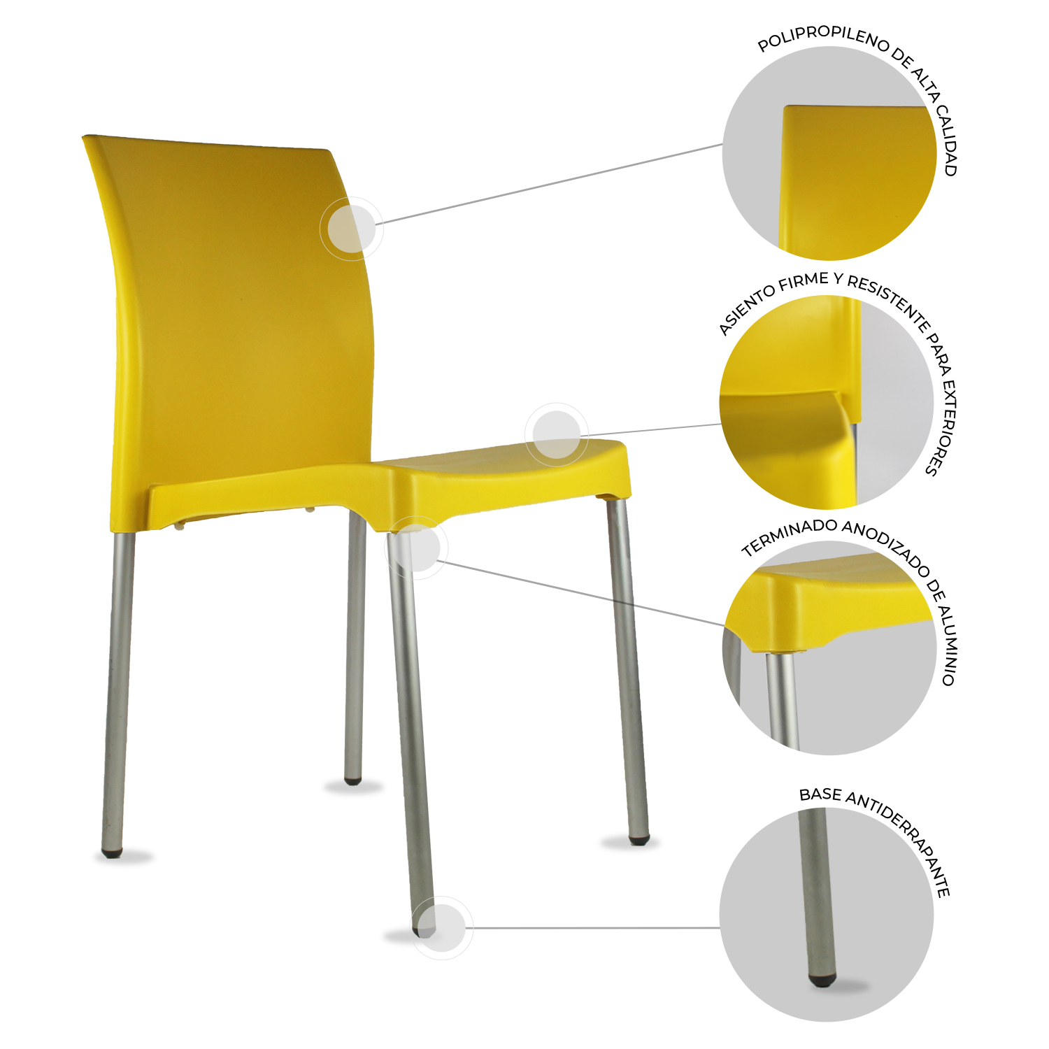 Foto 6 | Paquete 4 Sillas Mundo In Vivanti Comedor Y Jardin Amarillo