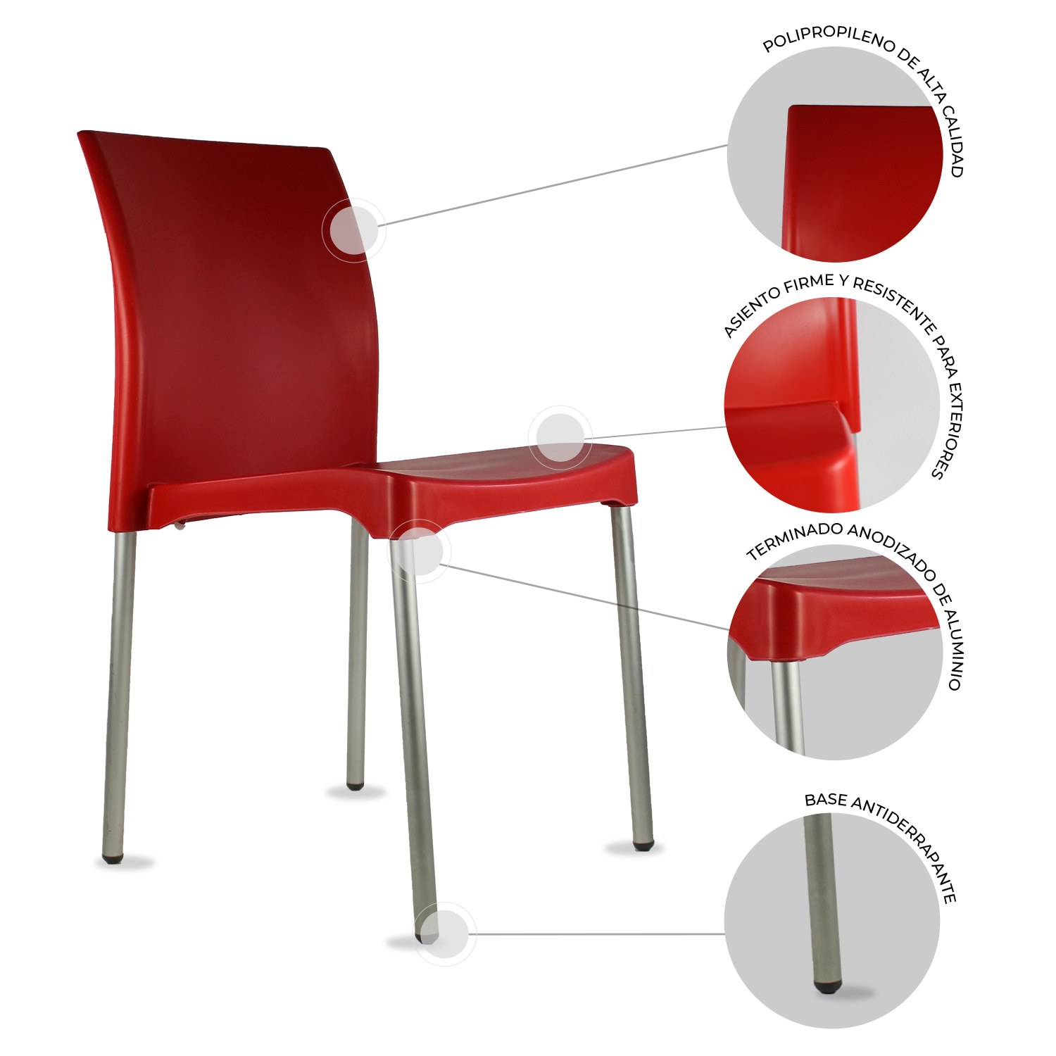 Foto 6 | Paquete 4 Sillas Mundo In Vivanti Comedor Y Jardin Rojo