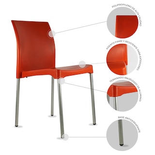 Foto 8 | Set de 4 Sillas Mundo In Vivanti Comedor Y Jardin Naranja