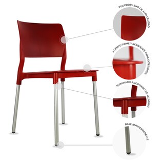 Foto 6 | Paquete 4 Sillas Mundo In Alesia Comedor Y Jardin Rojo