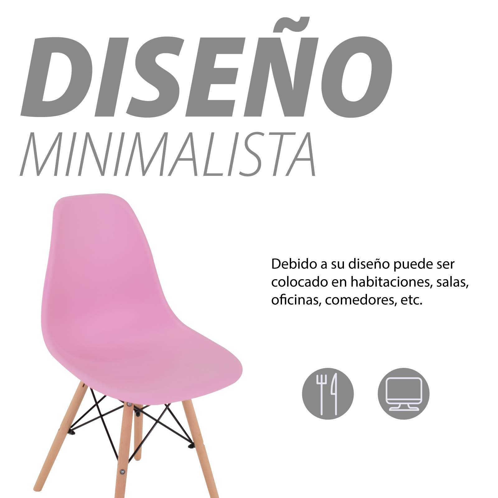 Foto 5 pulgar | Silla Onof OSE-BKX4 color Rosa Eames Minimalista con 4 Piezas