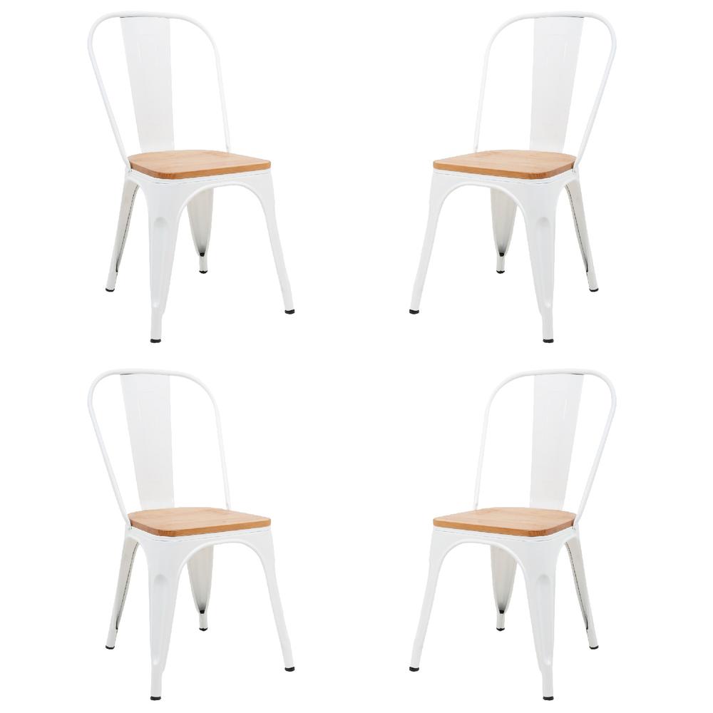 Set de Sillas Metálicas Tolix con Asiento de Madera KingsHouse COMBO-KH-129 Blanco 4 Piezas