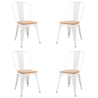 Foto 1 | Set de Sillas Metálicas Tolix con Asiento de Madera KingsHouse COMBO-KH-129 Blanco 4 Piezas