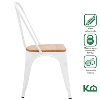 Foto 2 | Set de Sillas Metálicas Tolix con Asiento de Madera KingsHouse COMBO-KH-129 Blanco 4 Piezas