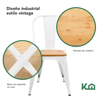 Foto 3 | Set de Sillas Metálicas Tolix con Asiento de Madera KingsHouse COMBO-KH-129 Blanco 4 Piezas
