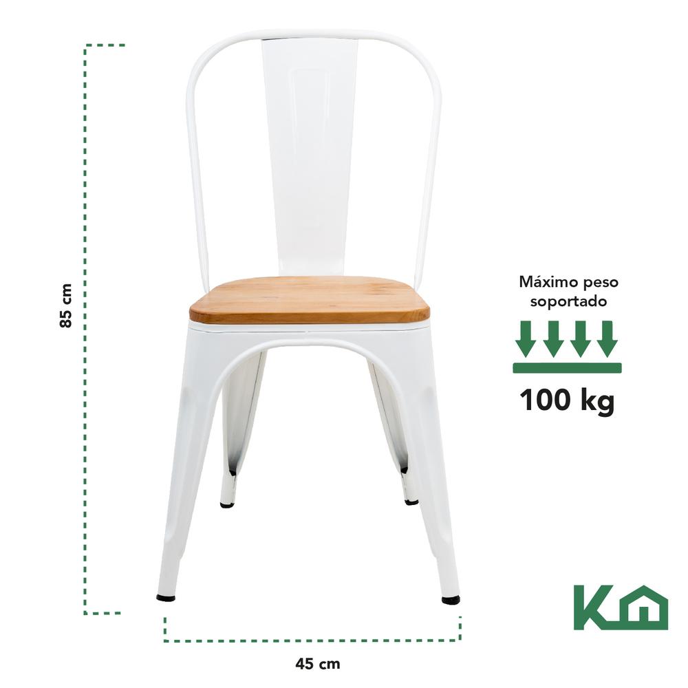 Foto 6 pulgar | Set de Sillas Metálicas Tolix con Asiento de Madera KingsHouse COMBO-KH-129 Blanco 4 Piezas