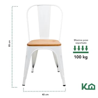 Foto 5 | Set de Sillas Metálicas Tolix con Asiento de Madera KingsHouse COMBO-KH-129 Blanco 4 Piezas