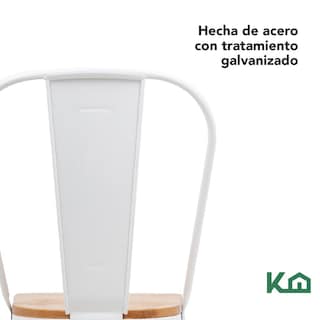 Foto 6 | Set de Sillas Metálicas Tolix con Asiento de Madera KingsHouse COMBO-KH-129 Blanco 4 Piezas