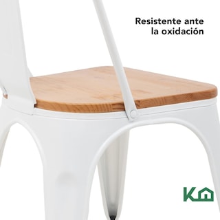 Foto 7 | Set de Sillas Metálicas Tolix con Asiento de Madera KingsHouse COMBO-KH-129 Blanco 4 Piezas