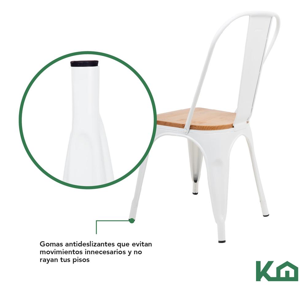 Foto 9 pulgar | Set de Sillas Metálicas Tolix con Asiento de Madera KingsHouse COMBO-KH-129 Blanco 4 Piezas
